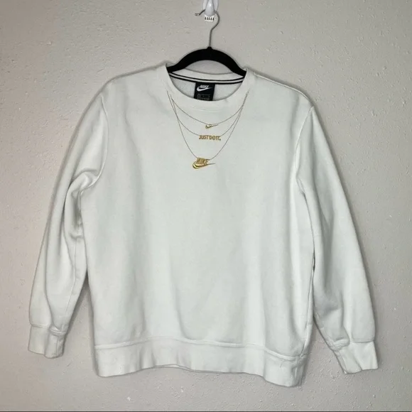 Nike Tops Nike White Sweatshirt Embroidered Gold Necklace
